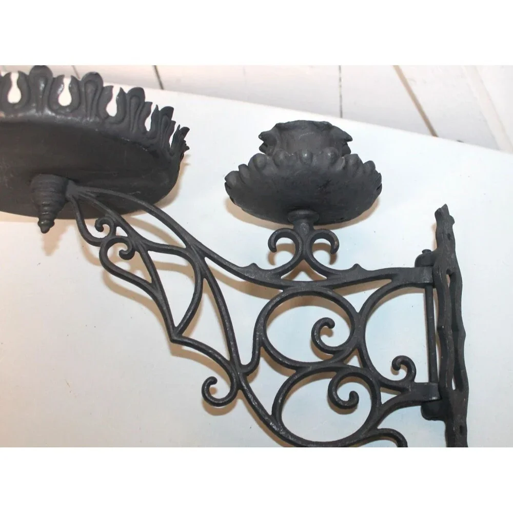 Vintage Victorian Cast Iron Ornate Hanging Candle/Plant Holder Wall Mount Black